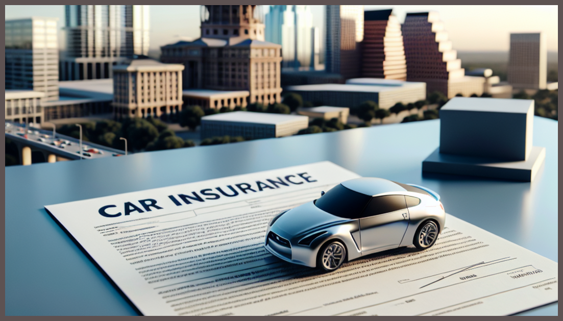 Car insurance policy with Austin skyline backdrop