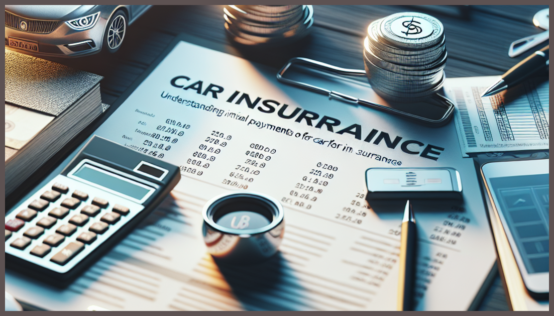 Symbolic car insurance representation with financial elements and minimalism.