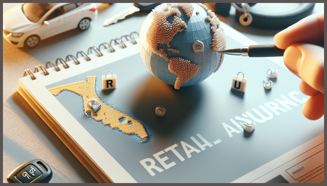 Illustration of rental car insurance symbols with a Florida map.