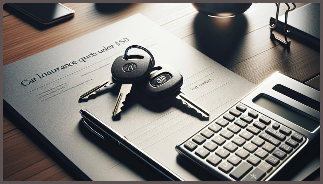 A calculator and car keys representing car insurance options under $50.