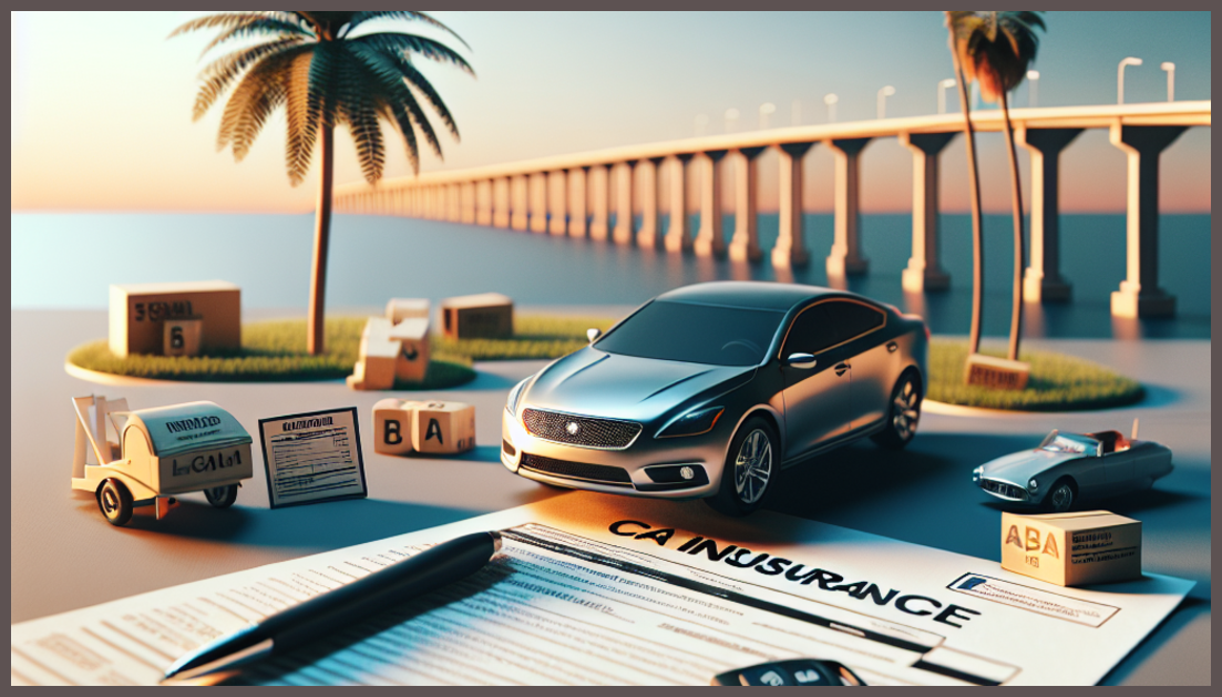 A secure car insurance concept with symbolic elements and a Floridian backdrop.
