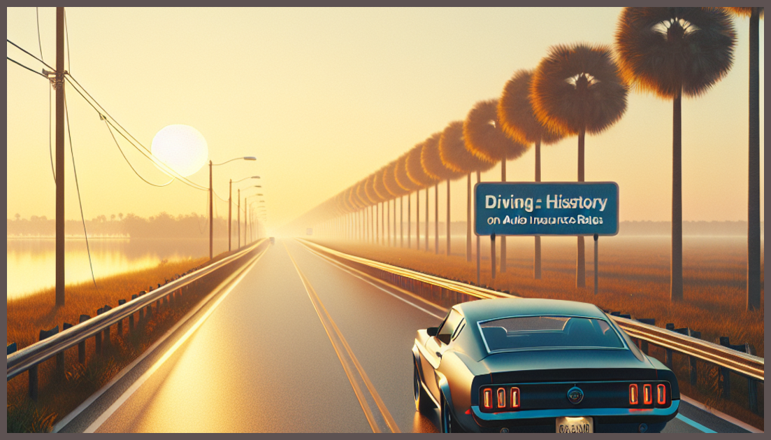 A car navigates a safe road with insurance symbols in the background.